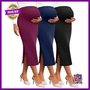 3 Pack Maternity Skirts High Waist Ribbed Knit Stretchy Pencil Long